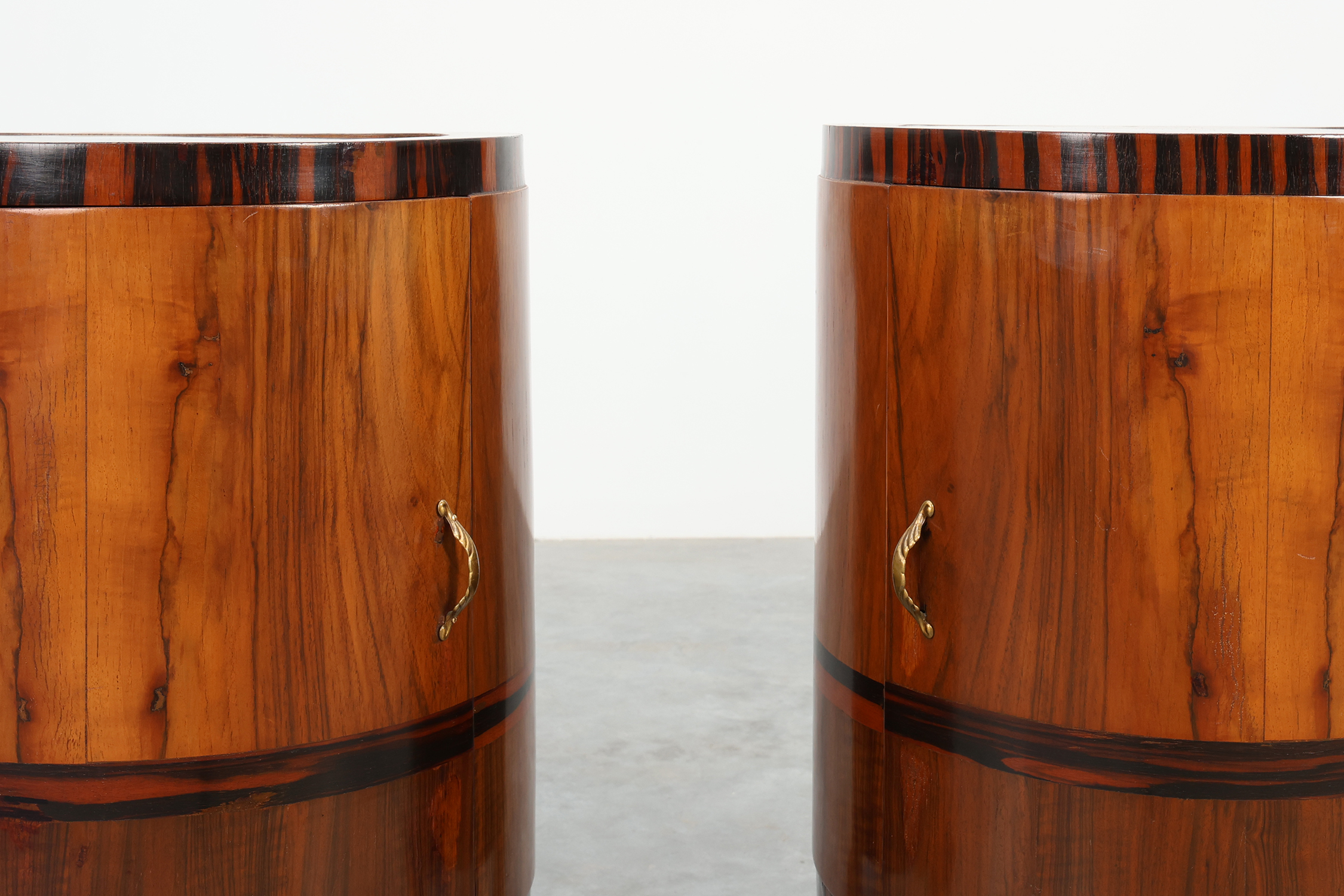 Pair walnut and marble Art Deco Nightstands, Italy 1920sthumbnail